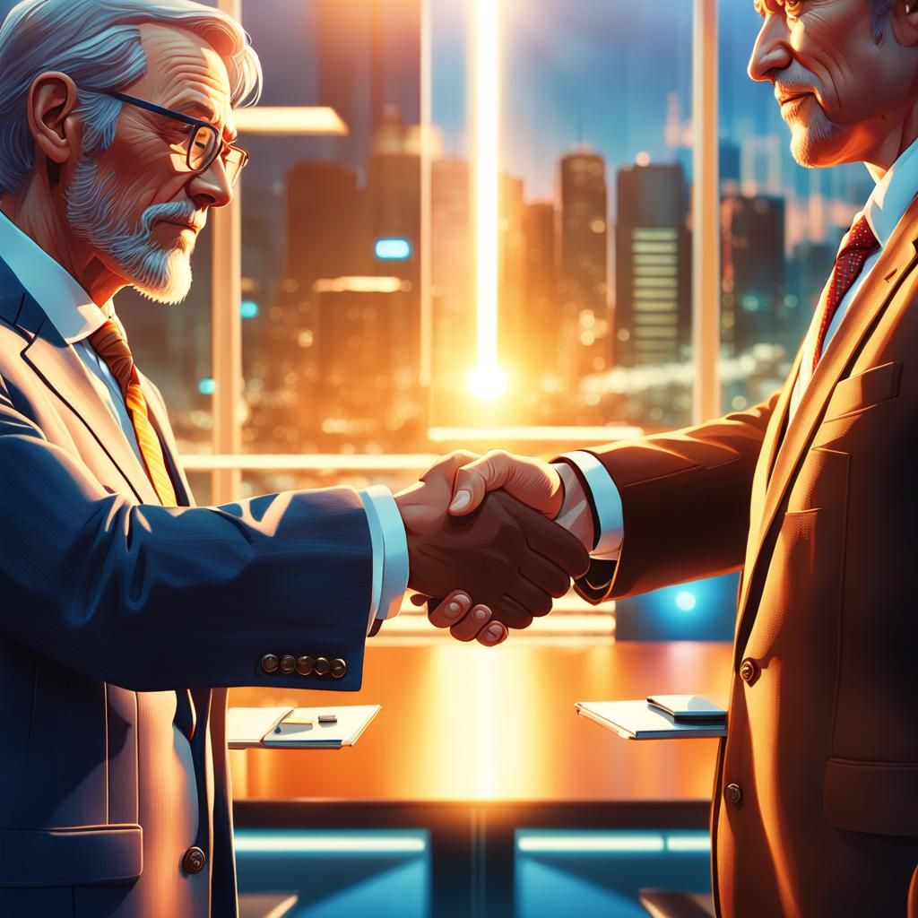 Business Handshake in Corporate Office, Digital Art