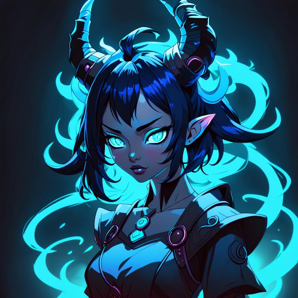 Anime Demon Girl with Neon Glow, Loish Art Style