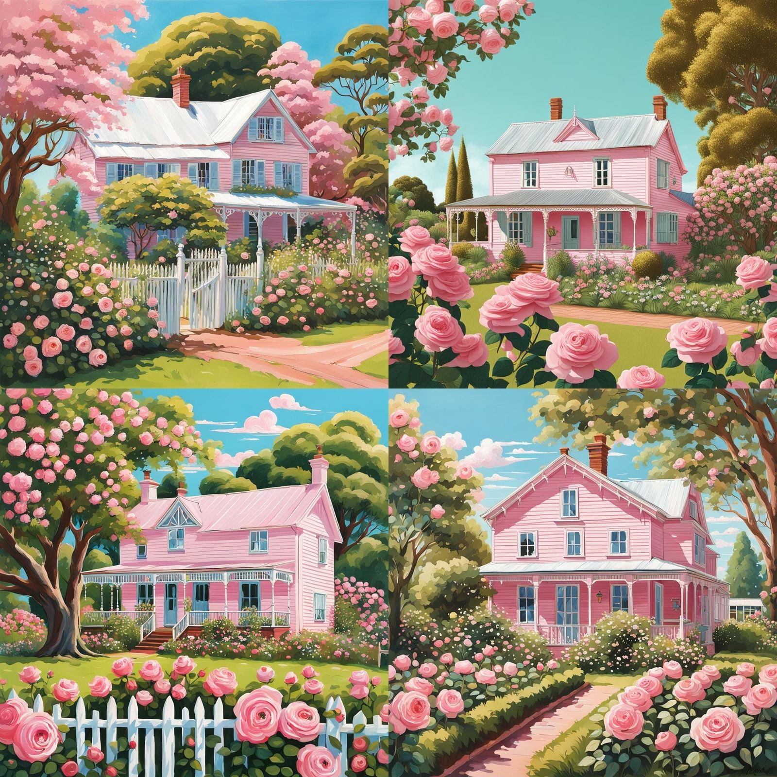 Idyllic Pink Farmhouse with Rose Garden