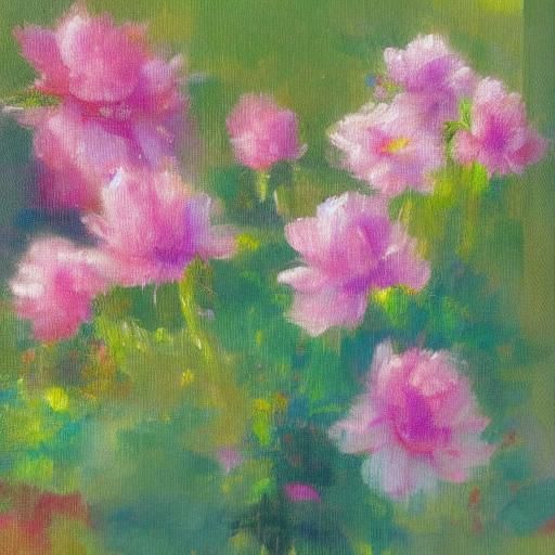 Bee Emerges from Peony in Impressionist Oil Painting