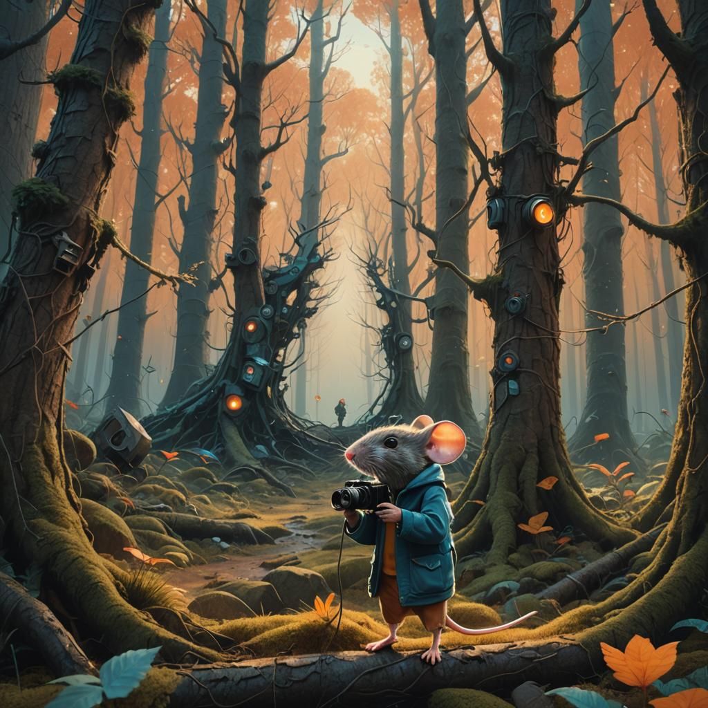 Mouse Photographer in a Fantasy Forest