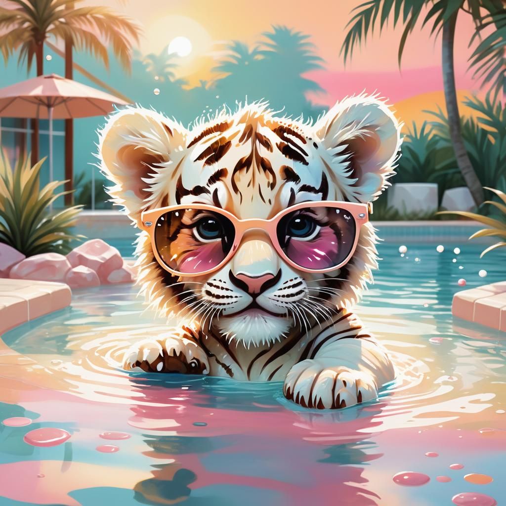 Tiger Cub Dog Paddling