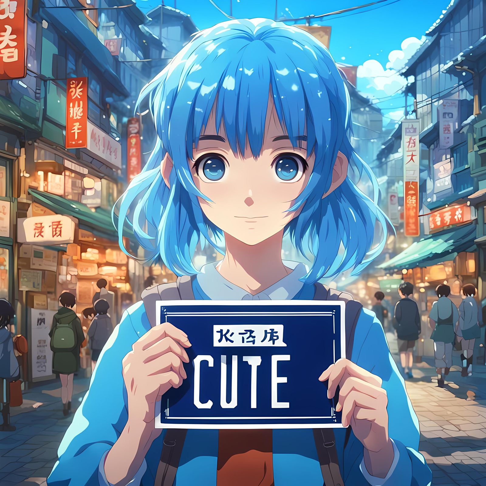 Anime Girl with Kawaii Sign in Ghibli Style