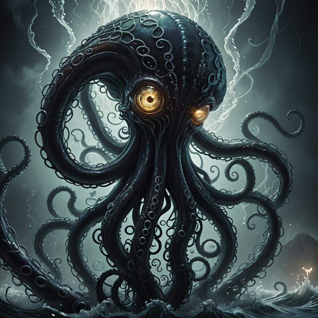 Tentacle and Glowing 'A' in Dark Fantasy 3D Render