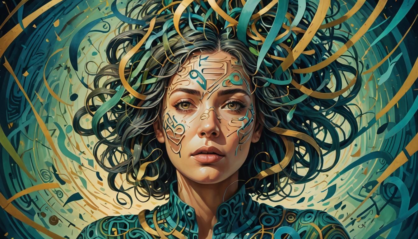 Surreal Woman in Maze of Arrows, Dreamlike Art