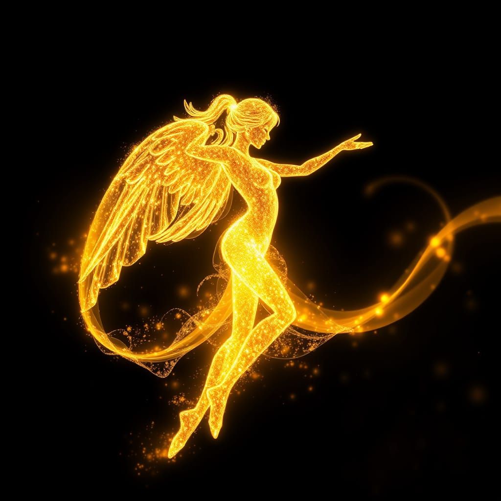 Golden Goddess of Light Dancing Among Cosmic Energy Ribbons