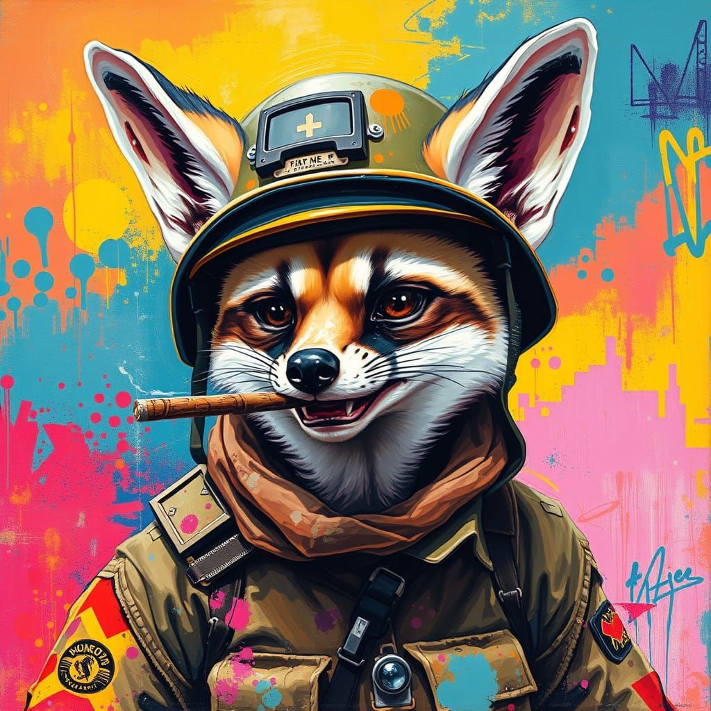 Fennec Fox Soldier: Impasto Graffiti Street Art