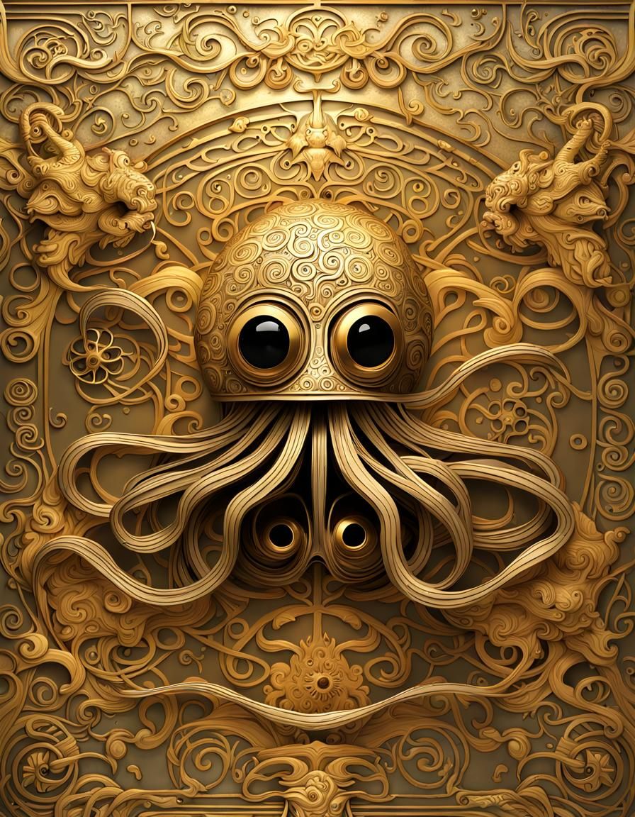 Flying Spaghetti Monster in Klimt-Inspired Art Nouveau