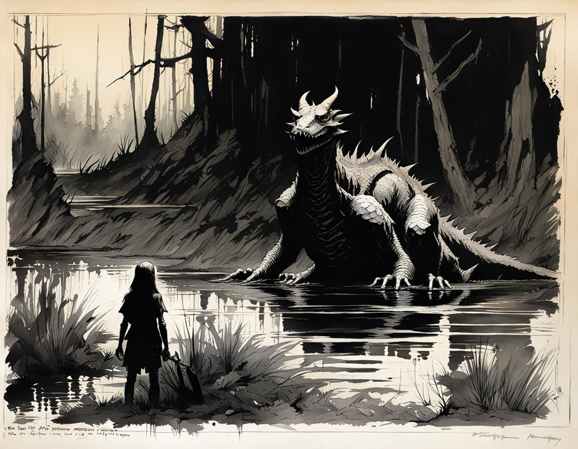 Weredragon Mother in Dark Fantasy Art Style