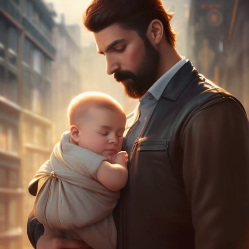 Father and Baby Portrait in Art Nouveau Style