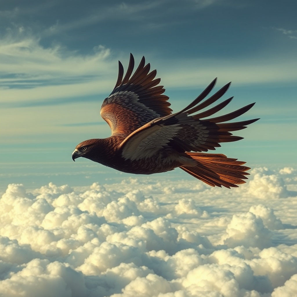 Druid Soaring High Above Clouds in Gothic Style