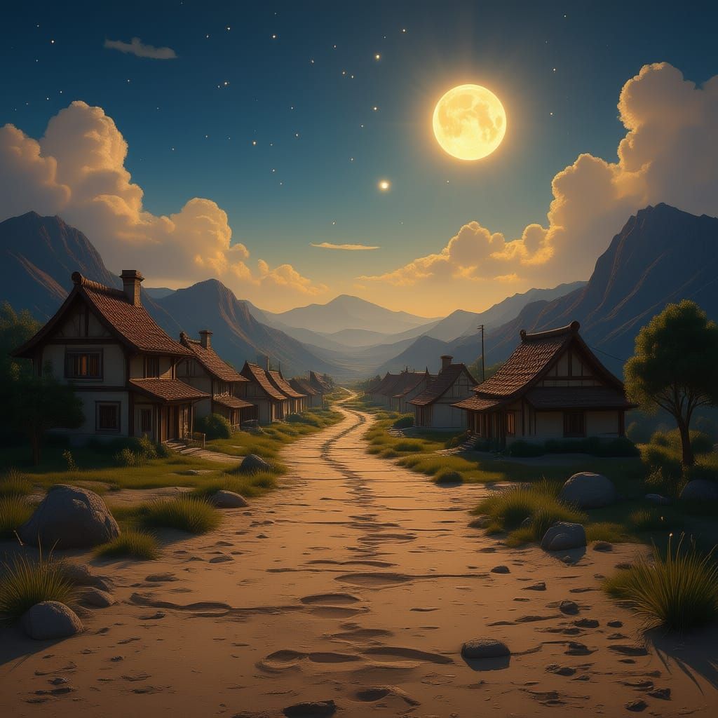 Magical Moon Village Under Earth and Sun