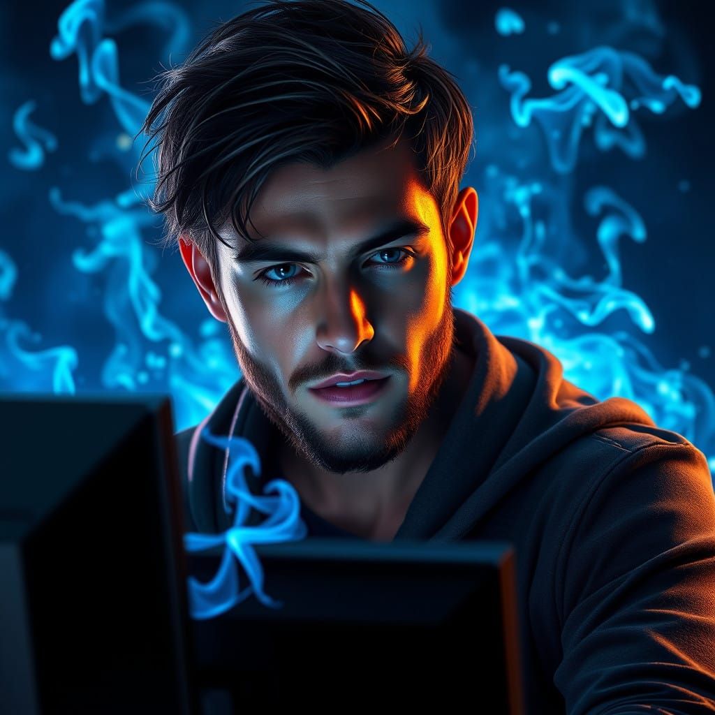 Ethereal Digital Realm Revealed in Blue Flames