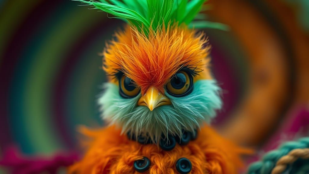 Grumpy Chick with Green Mohawk in Gothic-Punk Style