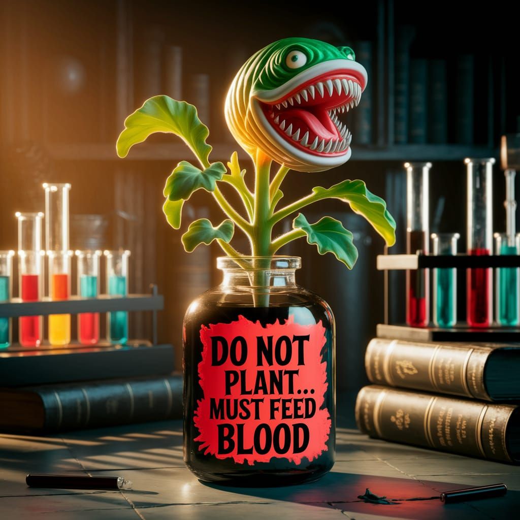 Menacing Piranha Plant Emerges from Dark Bottle