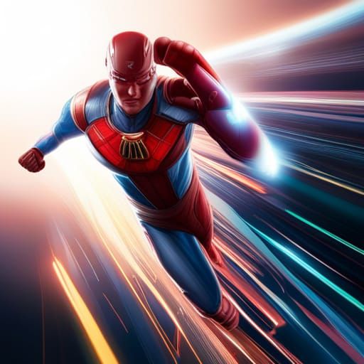 Dynamic Superhero in Motion: Hyperrealistic Splash Art