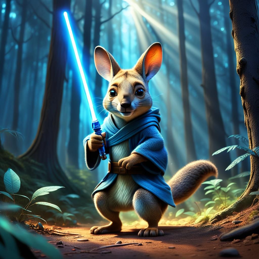 Wallaby Jedi Knight in Mystical Forest