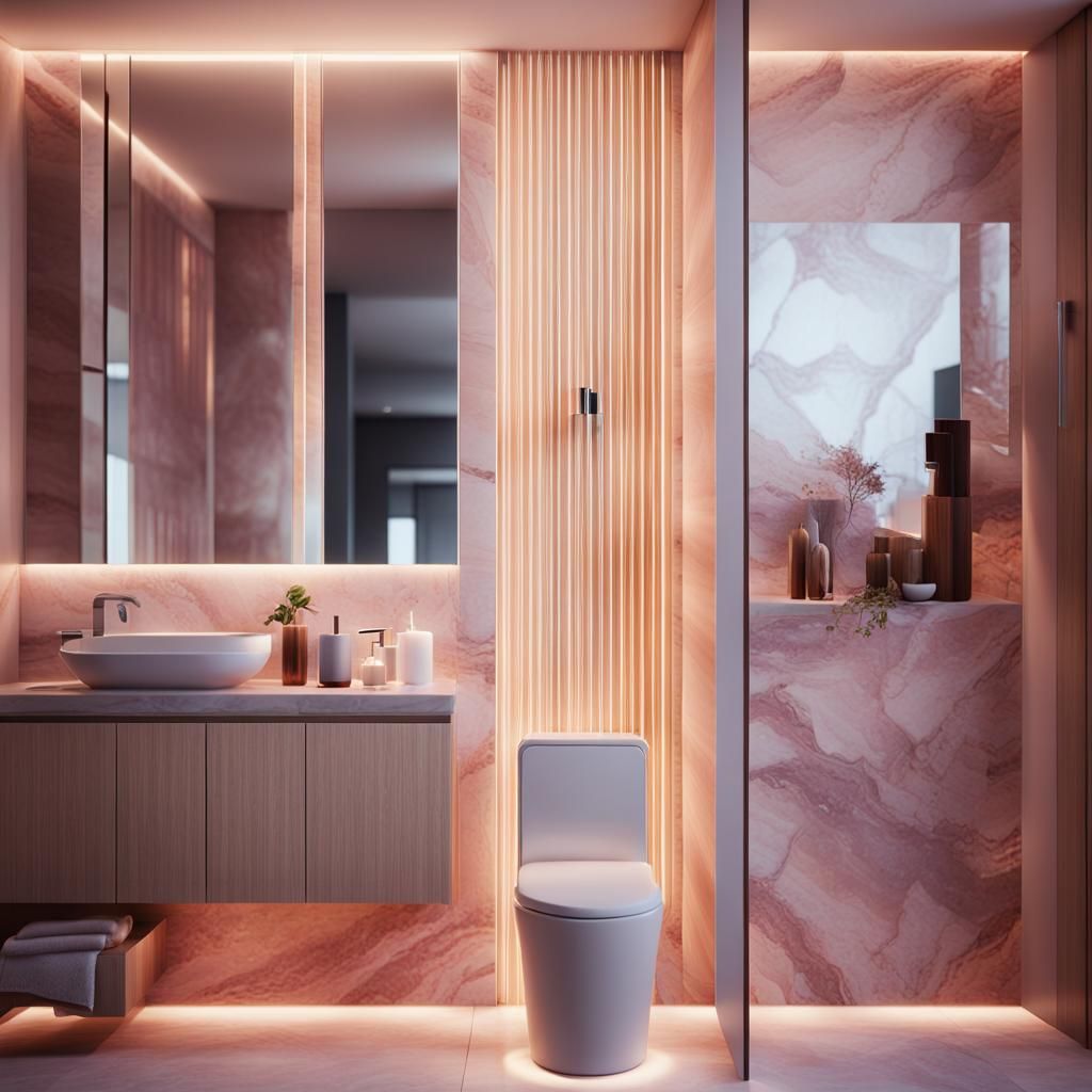 Sleek Modern Bathroom with Ambient Lighting in 3D