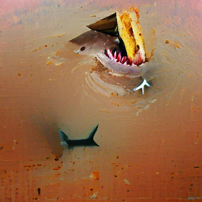 Great White Shark Near Sunken Ship