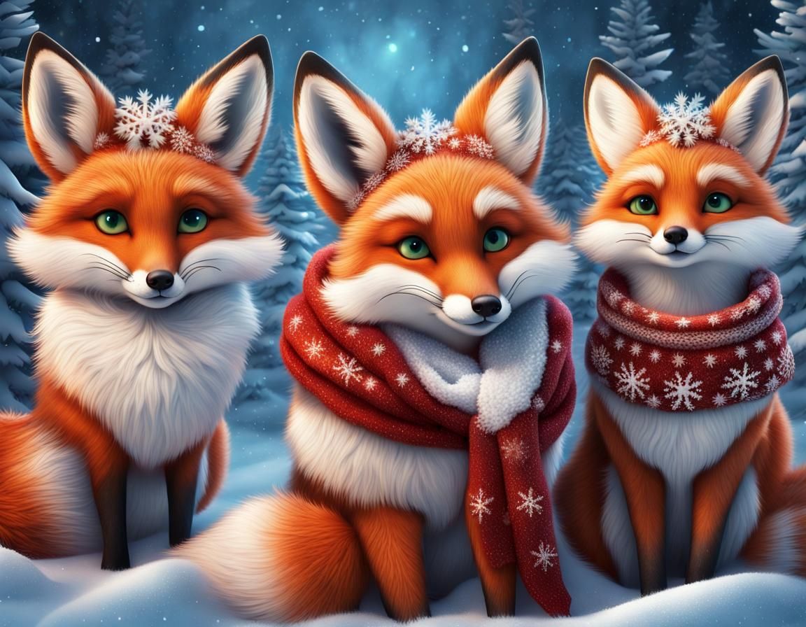 Festive Foxes Celebrate Christmas in Winter Wonderland
