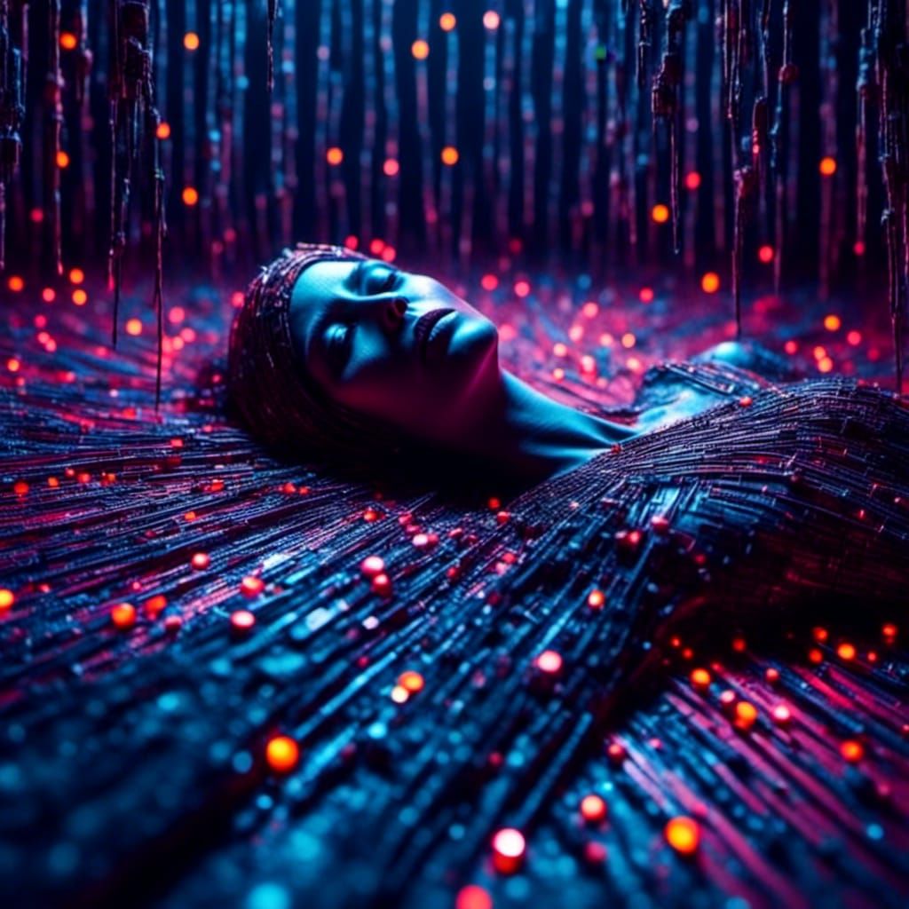 Macabre Bioluminescent Fever Dream in Holographic Style