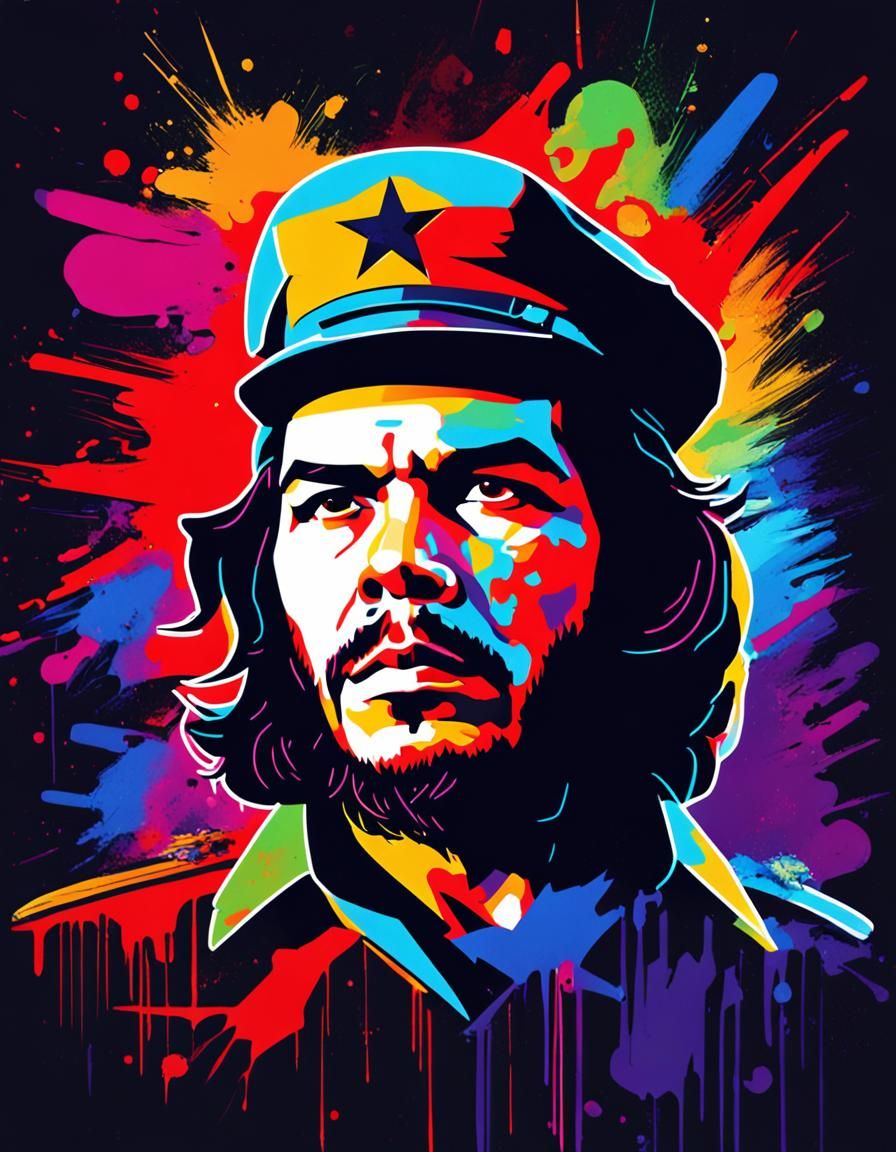 Che Guevara Portrait in Dark Neon Hues