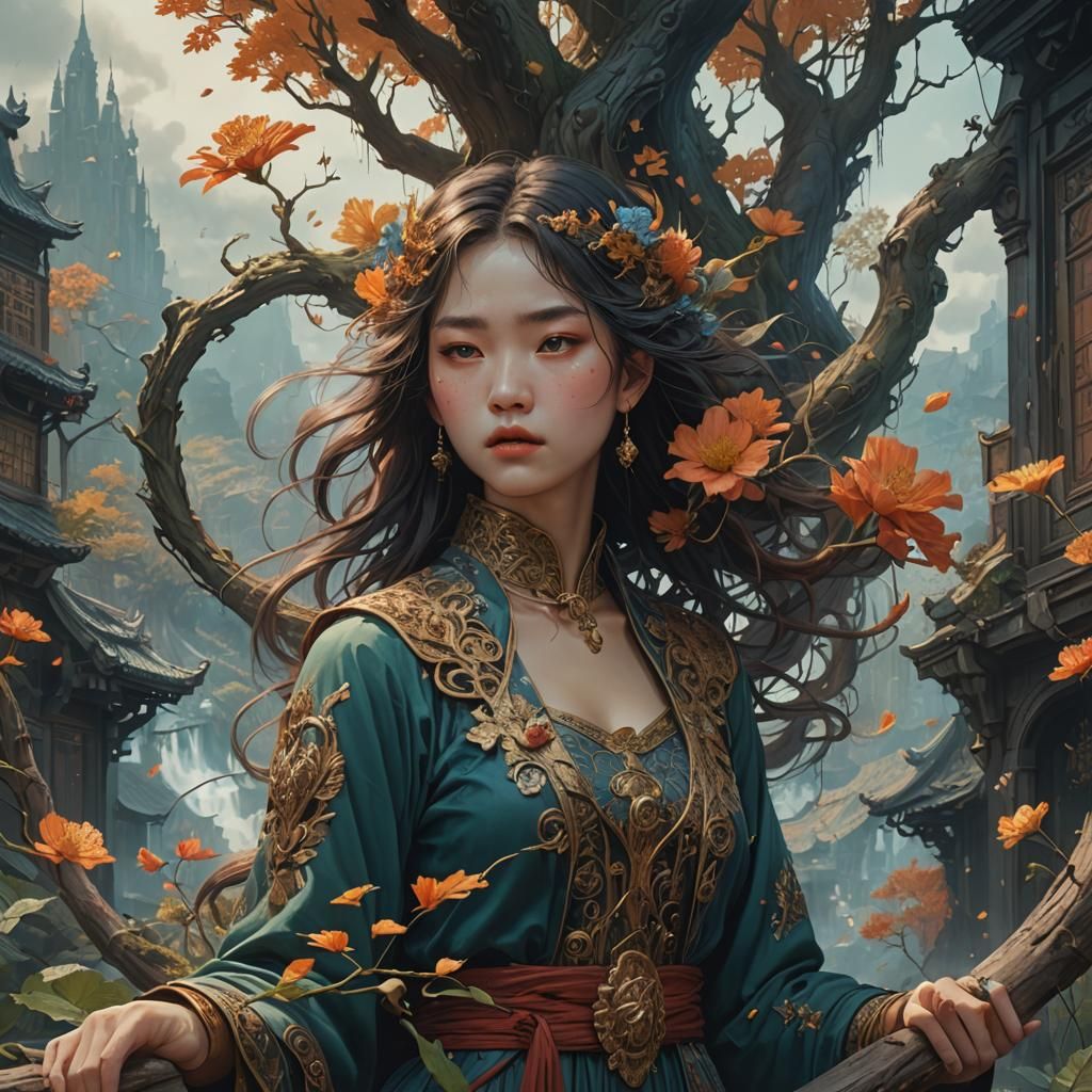 Detailed Matte Painting of Girl in Fantasy Art Style