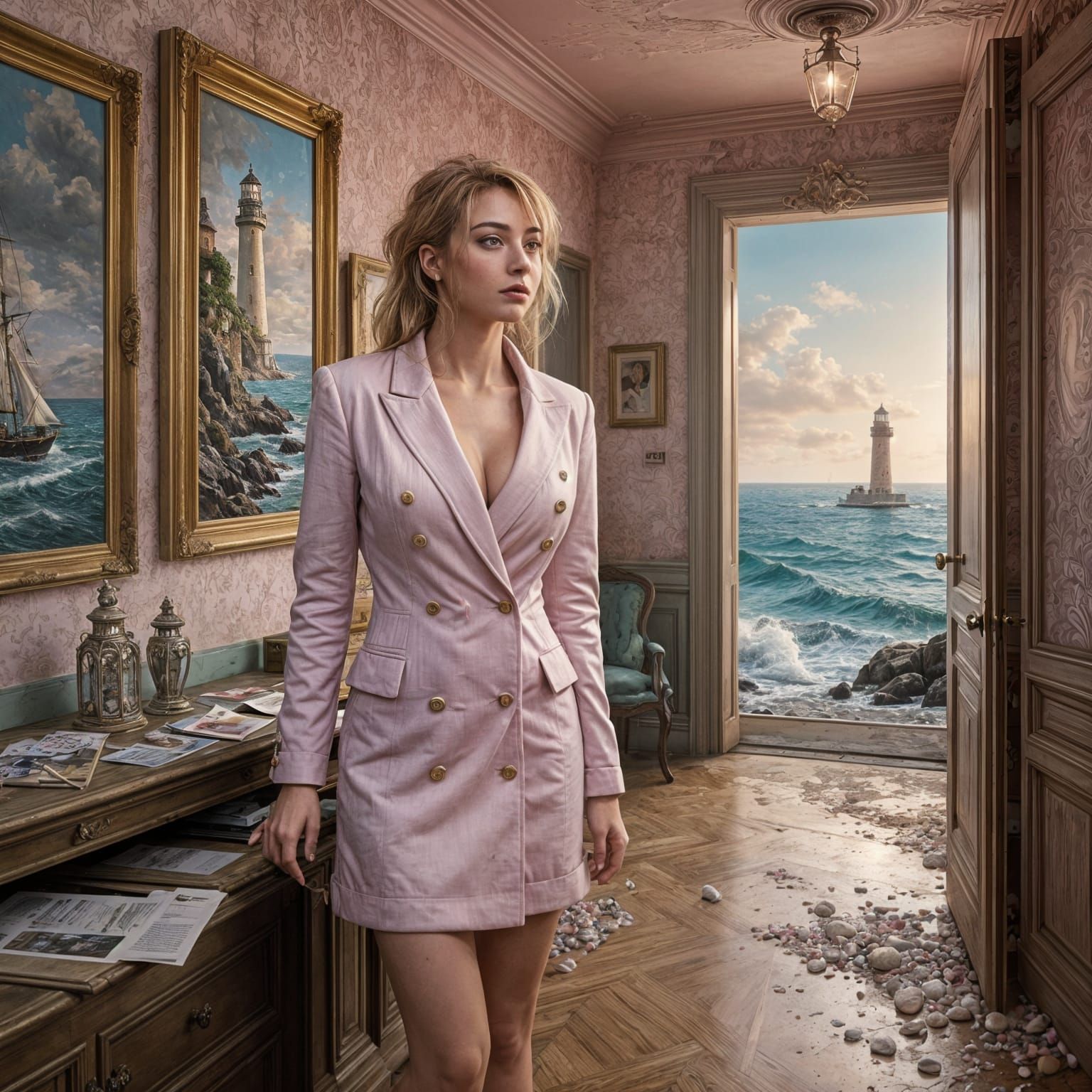 Elegant Shabby Chic Lady Admires Seaside View