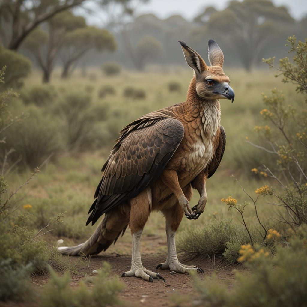 Majestic Eagle-Kangaroo Hybrid with Wingspan and Hopping Leg...