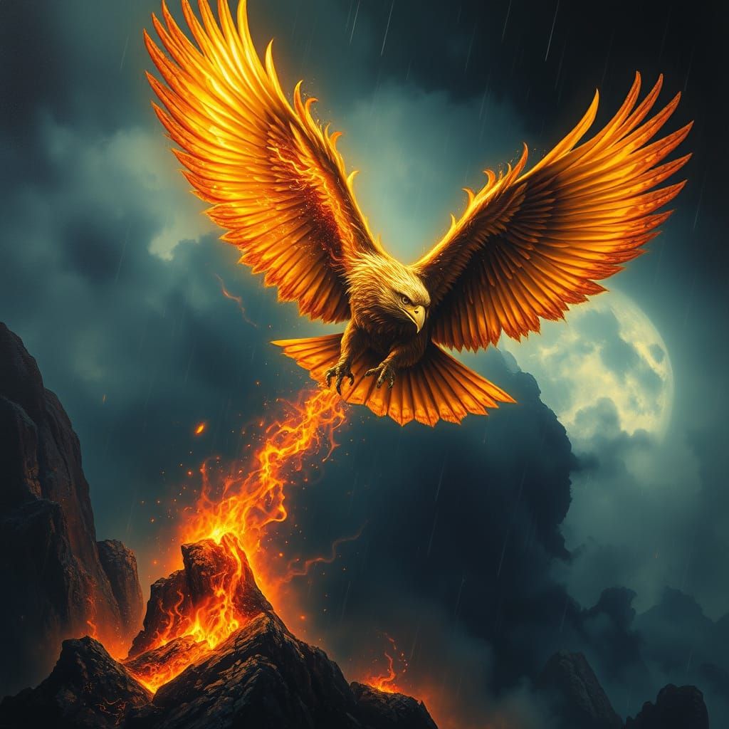 Majestic Golden Eagle in Dark Fantasy Landscape