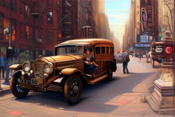 Steampunk Car on New York Street, Gurney Style