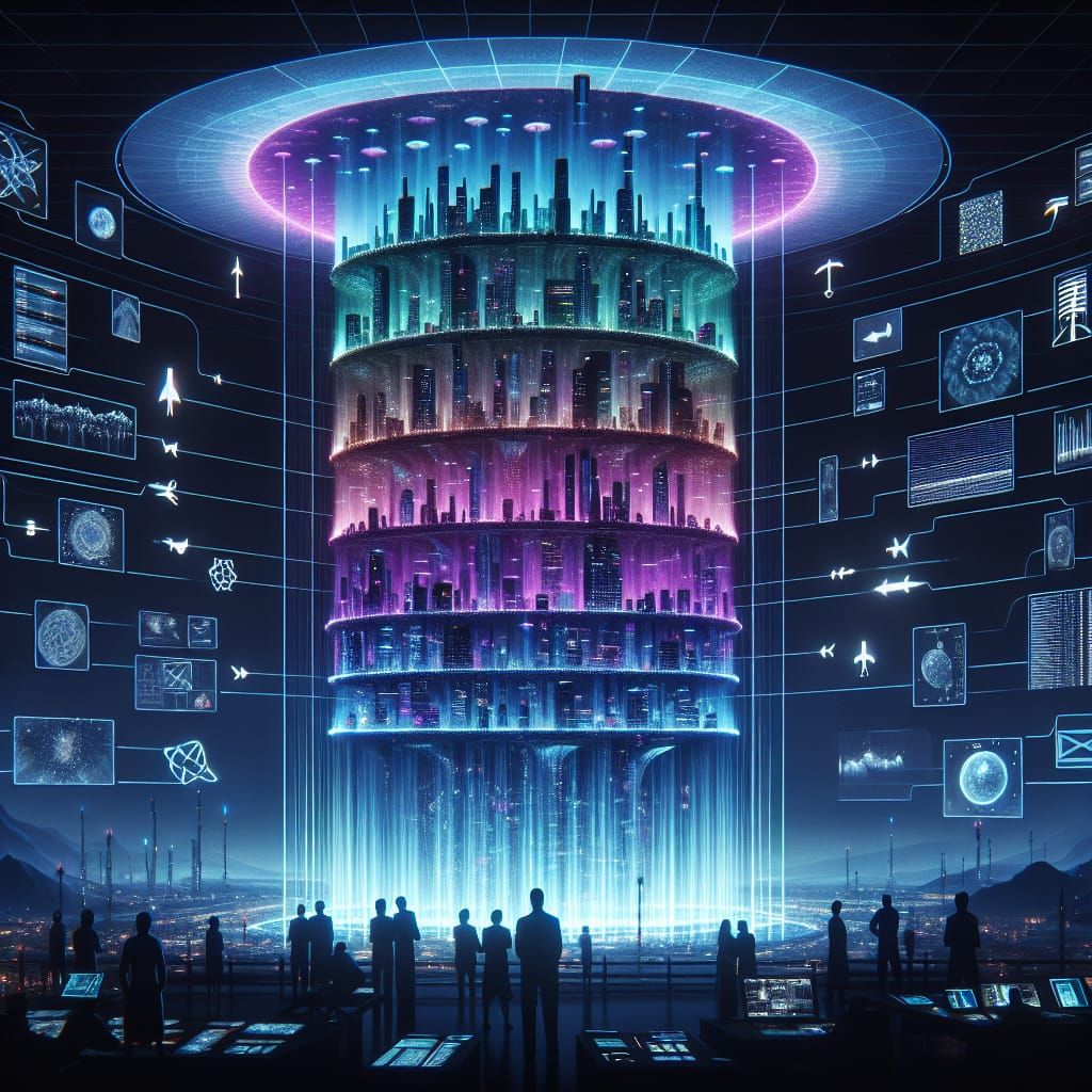 Holographic Vertical City: Neo-Orbital Rivervale in Neon Lig...