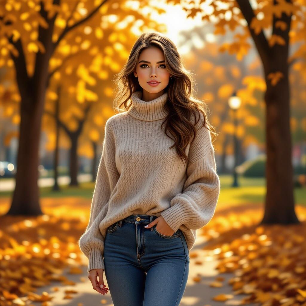 Elf Woman in Jeans in Autumn New York Park
