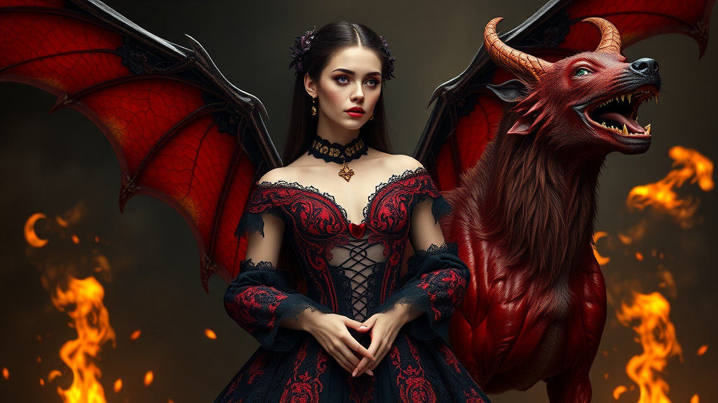 Demonic Gown and Dragon Wings in Gothic Style