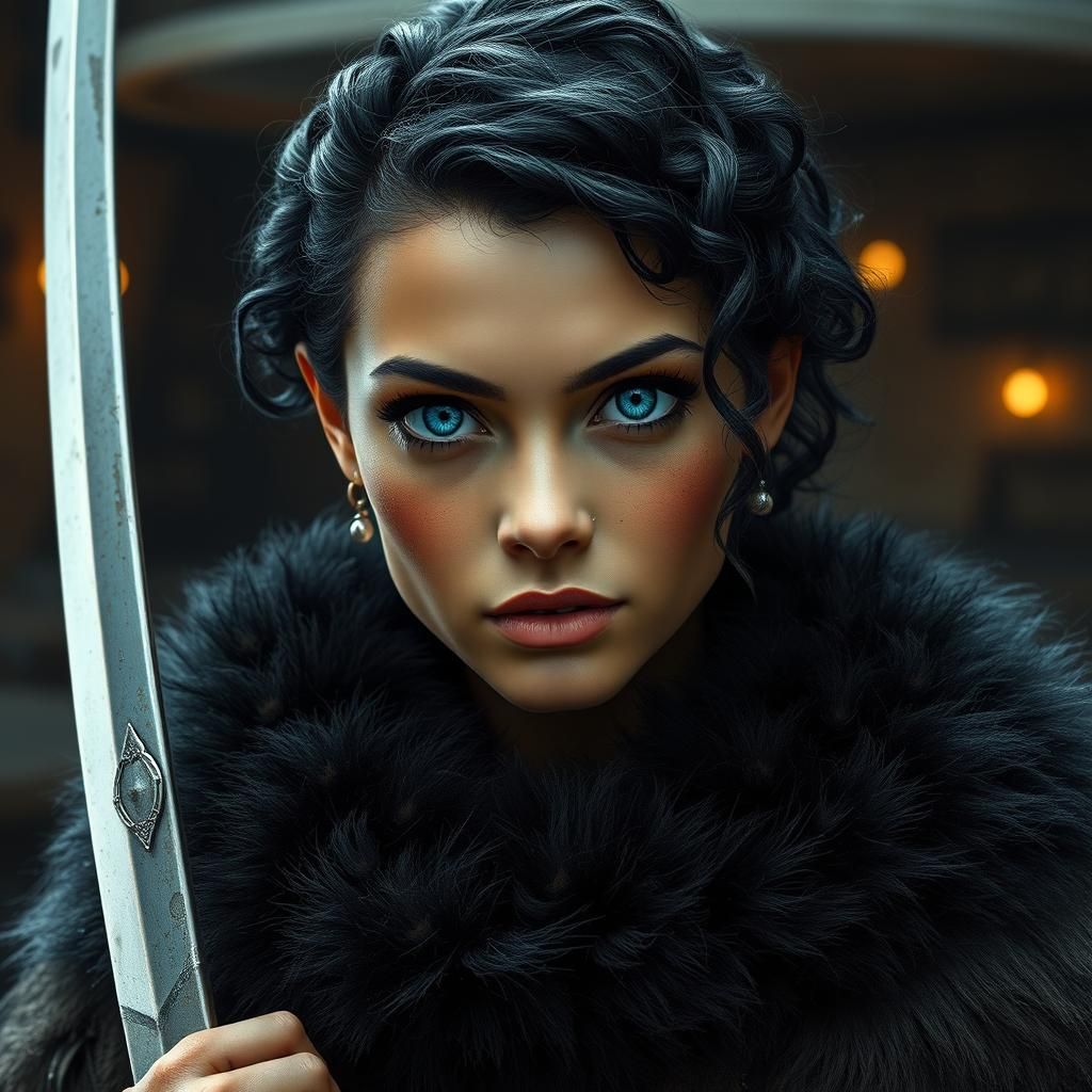 Barbarian Woman with Claymore Sword in Tavern