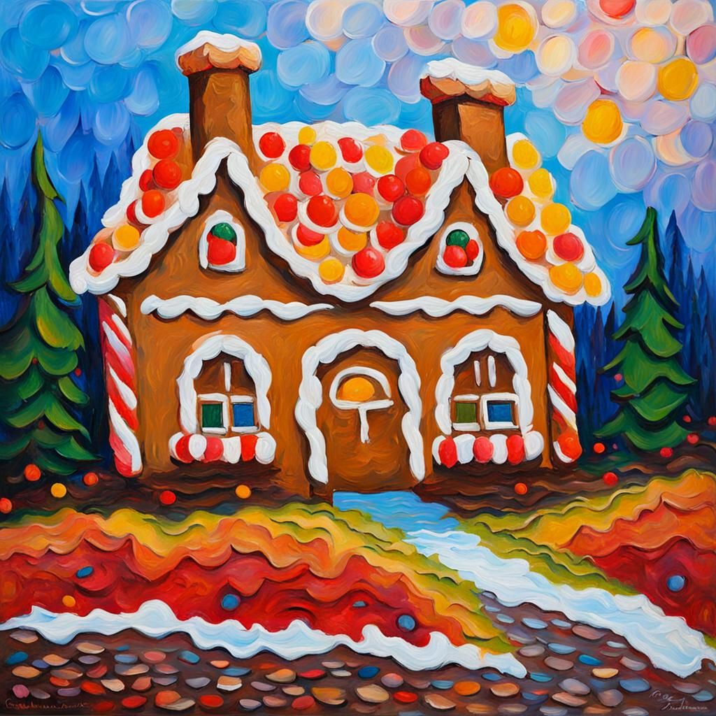 Colorful Gingerbread House in Expressionist Style