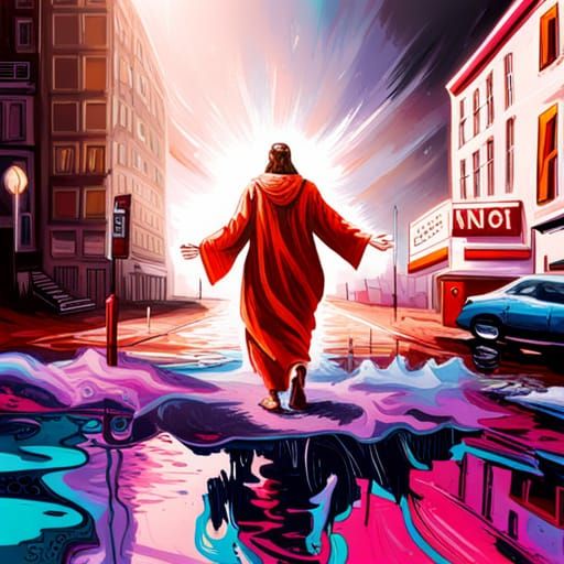 Jesus Walking on Water: Graffiti Street Art