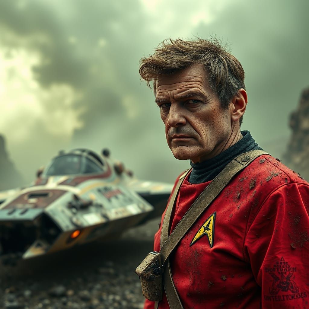 Gritty Starfleet Security Officer on Desolate Alien World