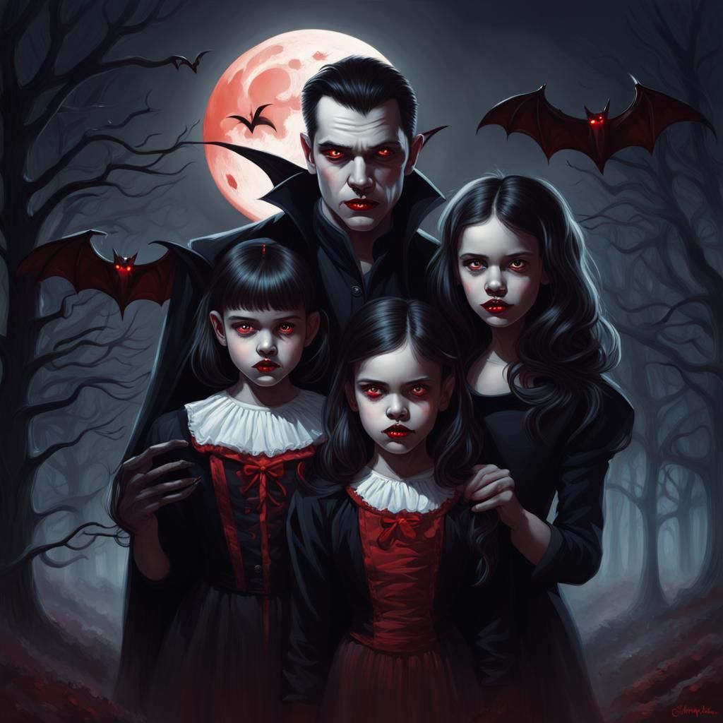 Sinister Vampire Family Portrait with Red Eyes