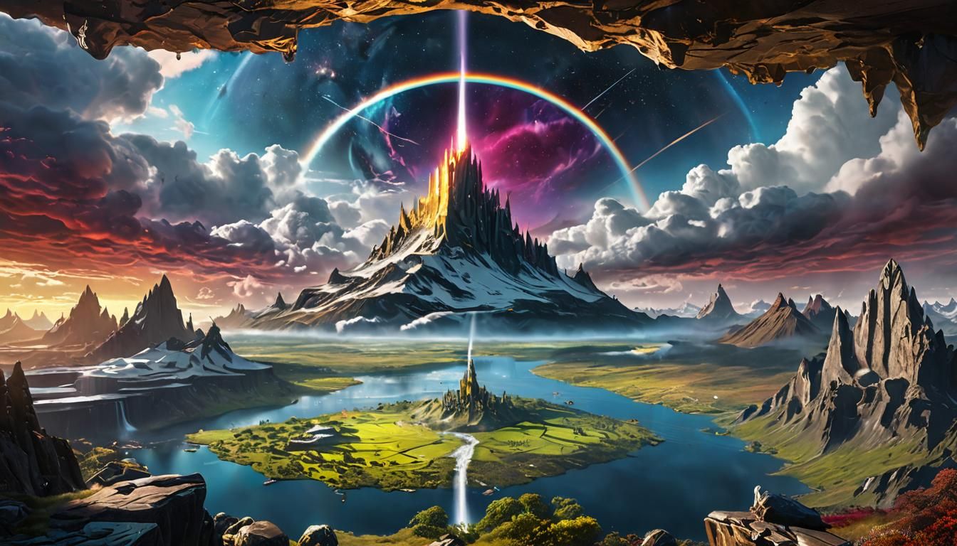 Asgard: Norse Realm with Rainbow Bridge in Hyperrealism