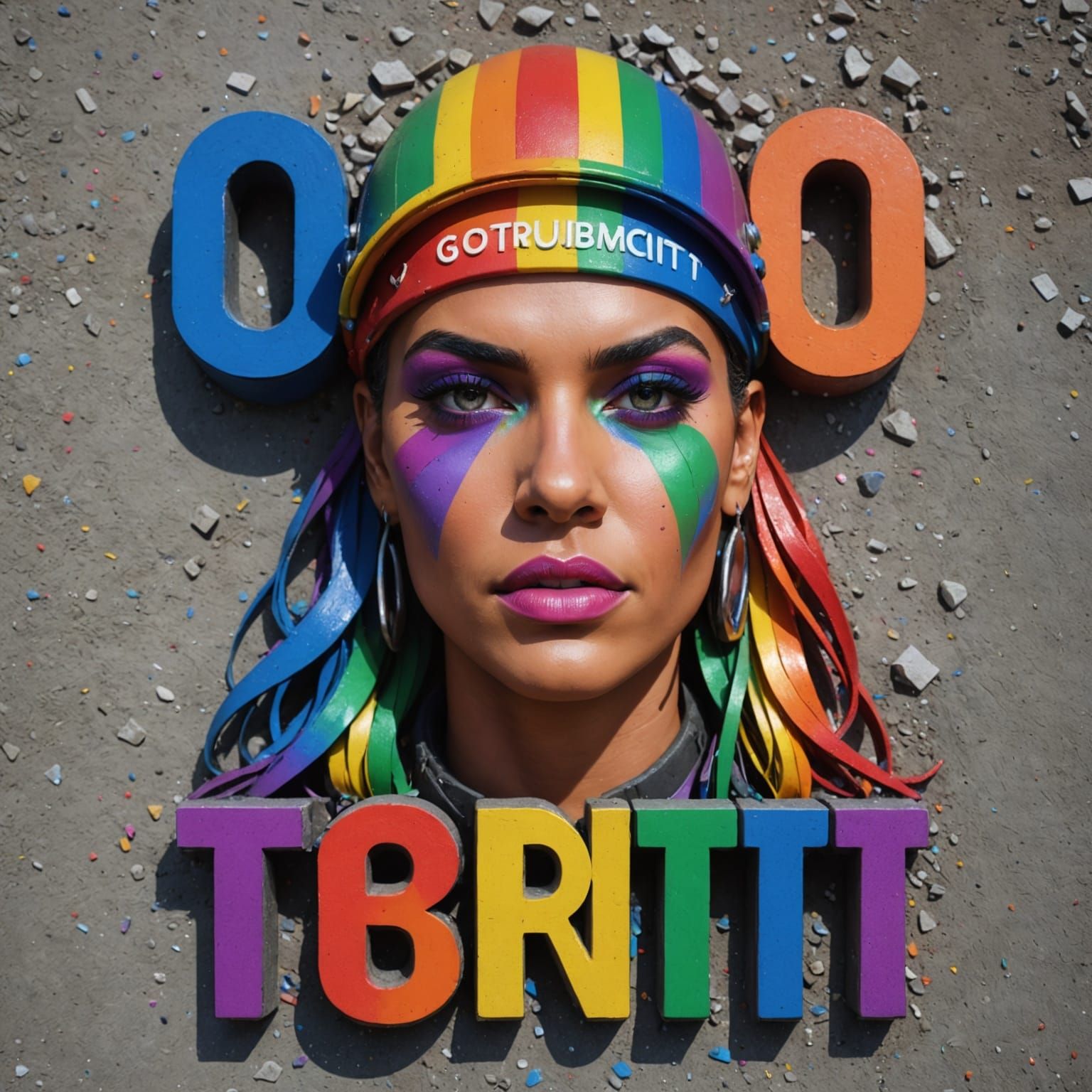 Rainbow Warrior: Butch Woman in Metallic Pride Colors