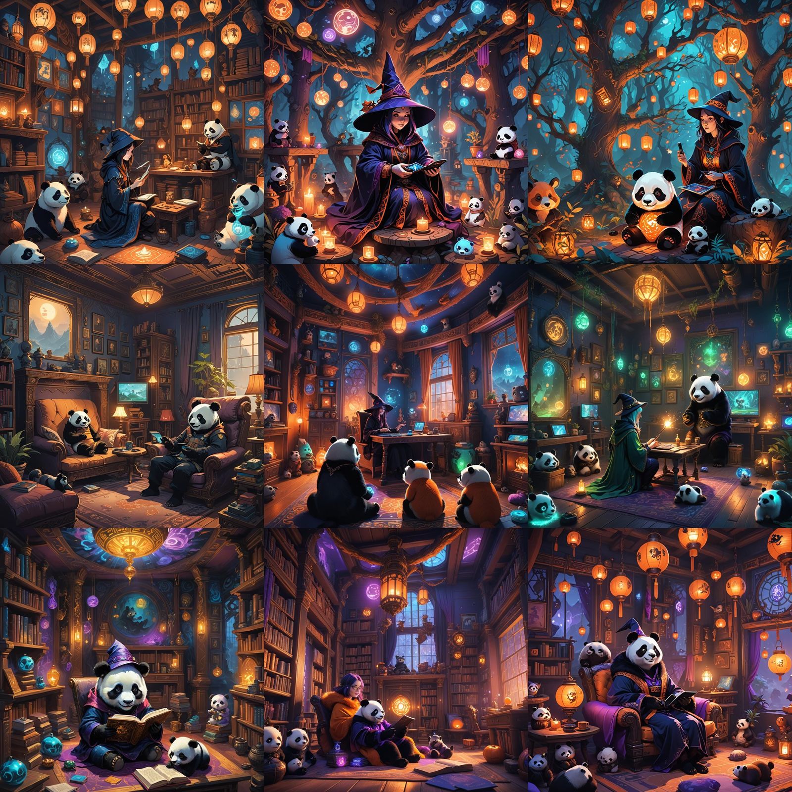 Fantasy Witch and Panda Gaming, Detailed Digital Art