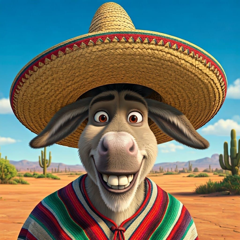 Donkey in Sombrero, Disney Pixar Style