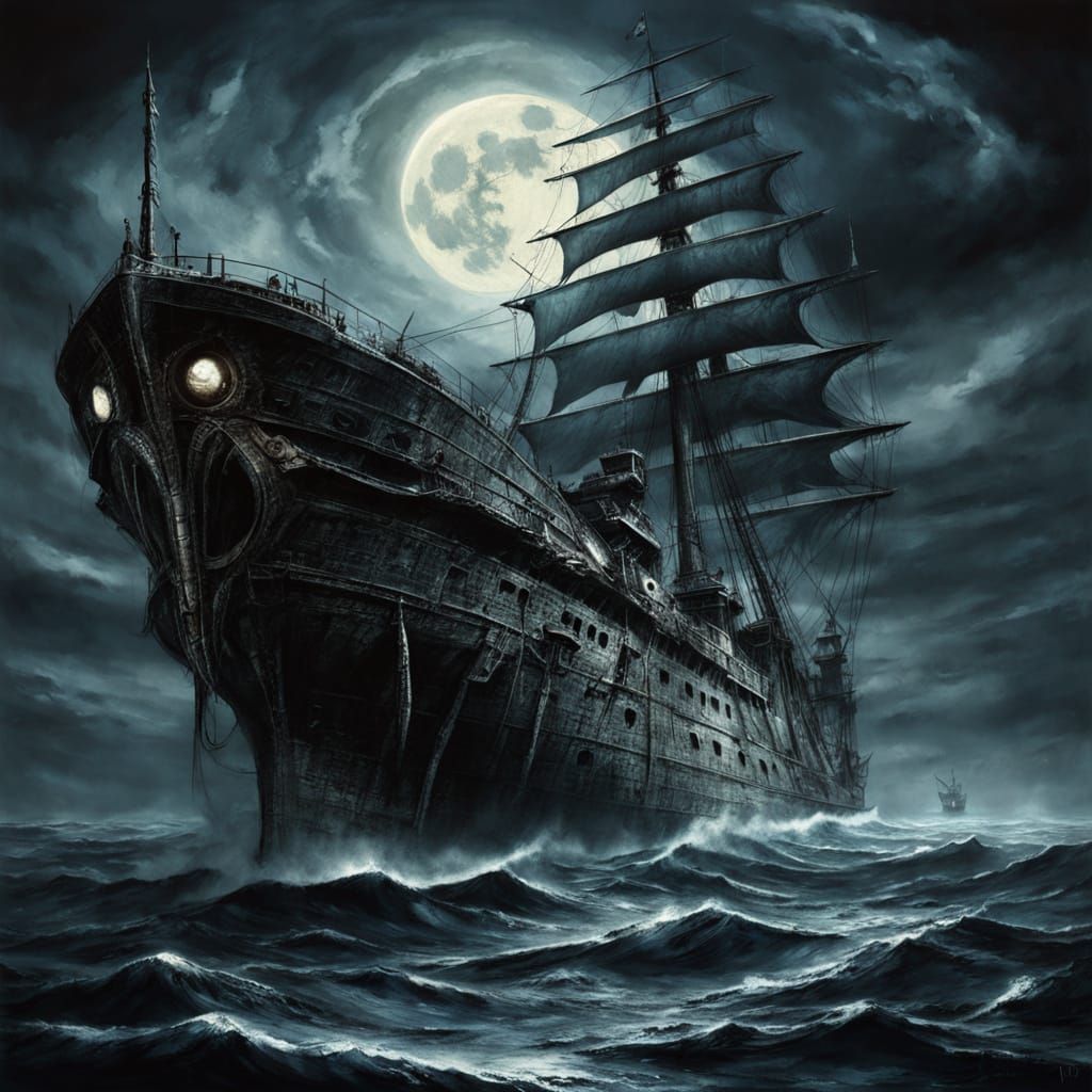 Phantom Ship Sailor in Eerie Starry Ocean