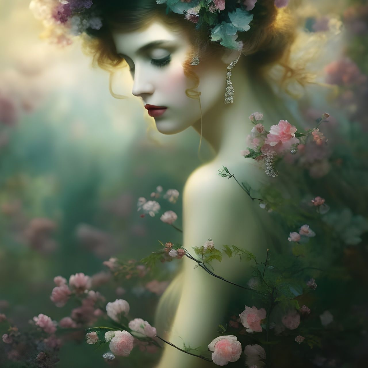 Victorian Girl with Halo Effect Oil Painting