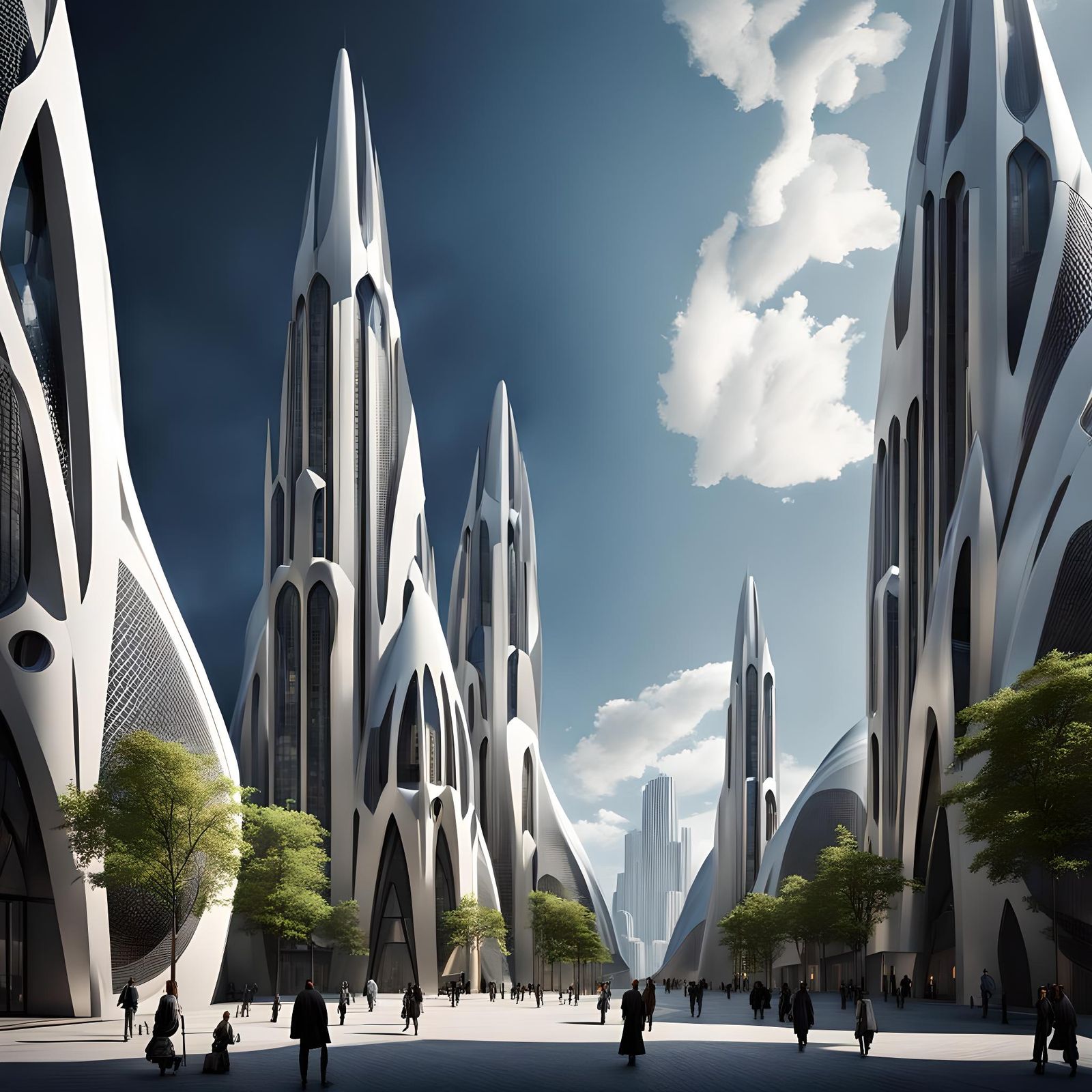 Futuristic Gothic Archipelago City: Photorealistic Street Vi...