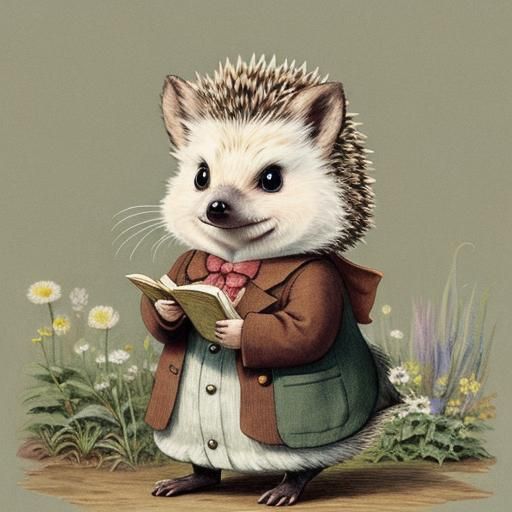 Hedgehog Storybook Illustration in Beatrix Potter Style