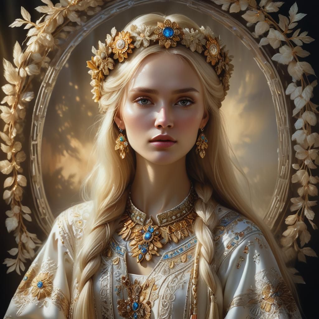 Ethereal Portrait of Russian Beauty in Slavic Attire