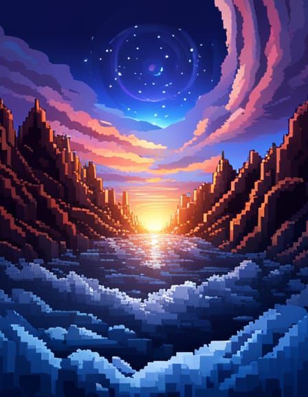 Pixel Art: Swirling Crystal Night Sky