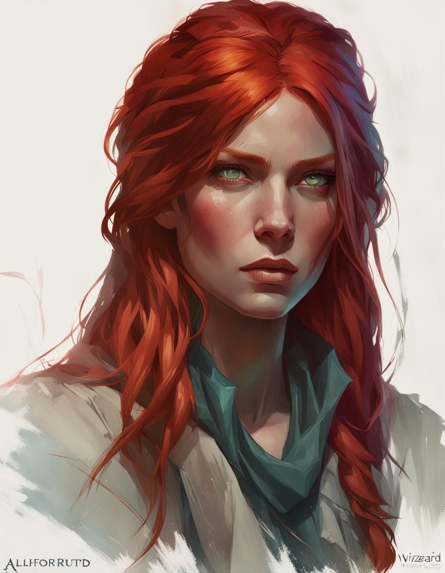 Half-Orc Female Wizard Portrait in Art Nouveau Style